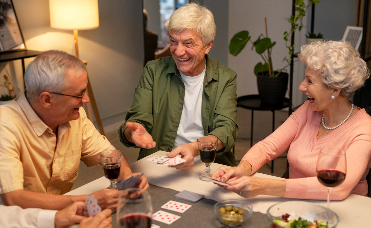 Senioren spielen ein Kartenspiel